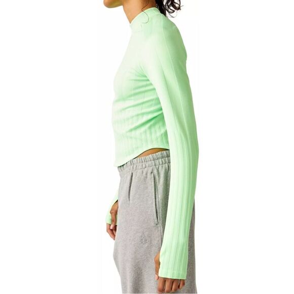 NWOT Free People Movement Offside Layer Lime Zest High Neck Thumbhole M/L Long - Picture 4 of 16